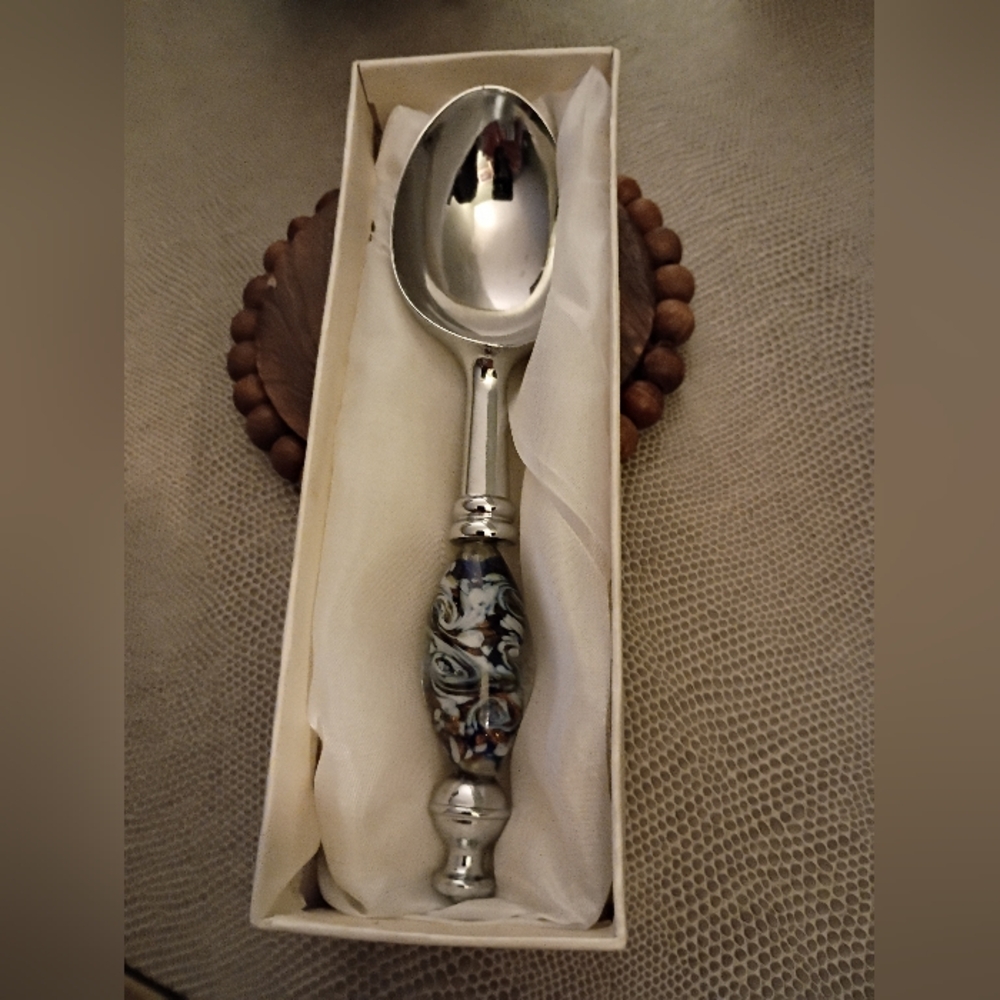 Vintage Murano Art Ice Cream Scooper-Decorative Glass Handle, Blue White Black